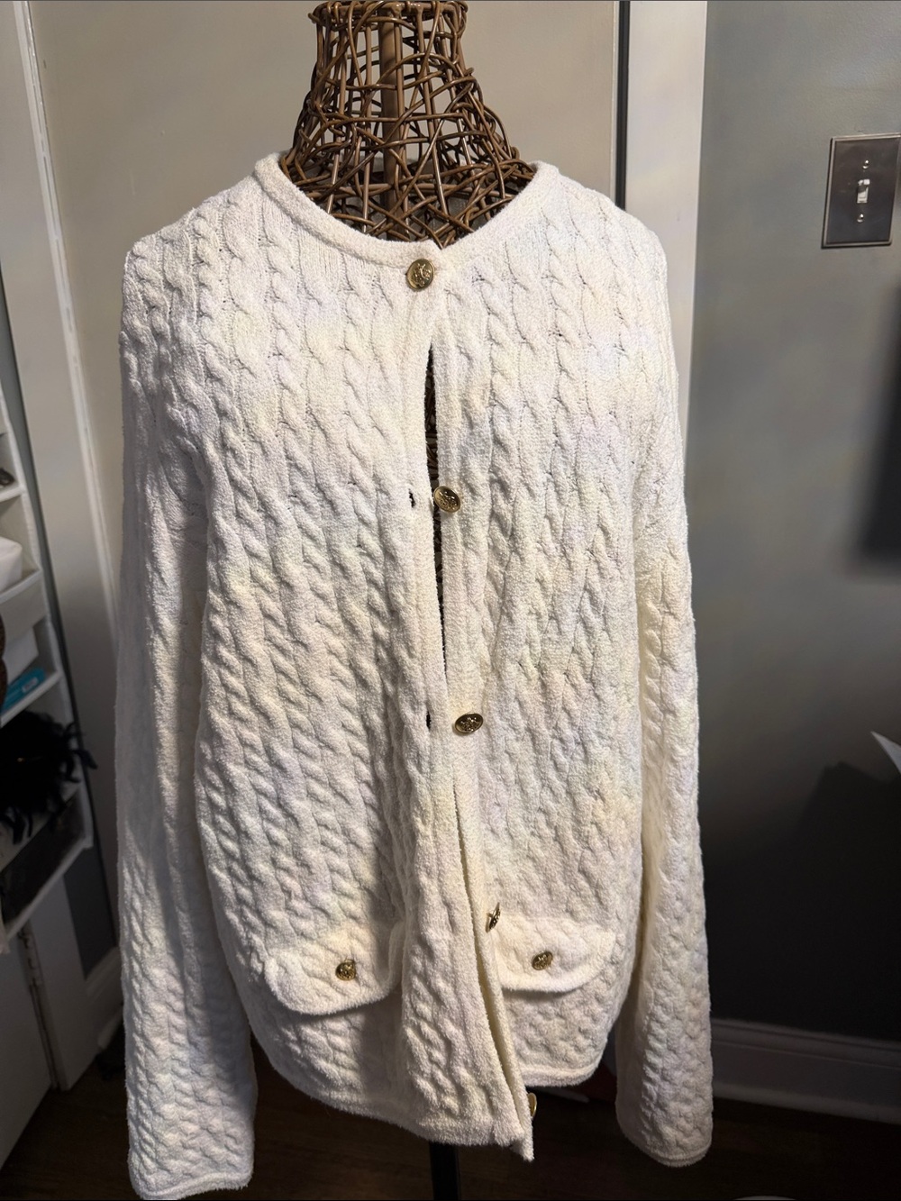 J. Crew Cream Cable Knit Button-Front Cardigan